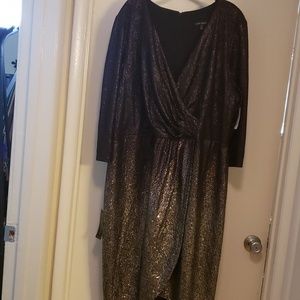 Cocktail dress. Purple to silver ombre. 3/4sleeve v neck rouching on left chest